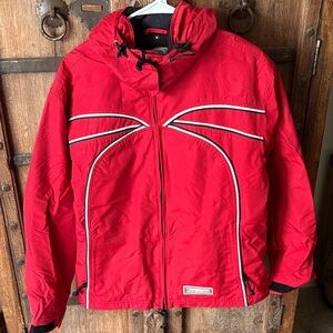 Red Hooded Snow Jacket with White Accents